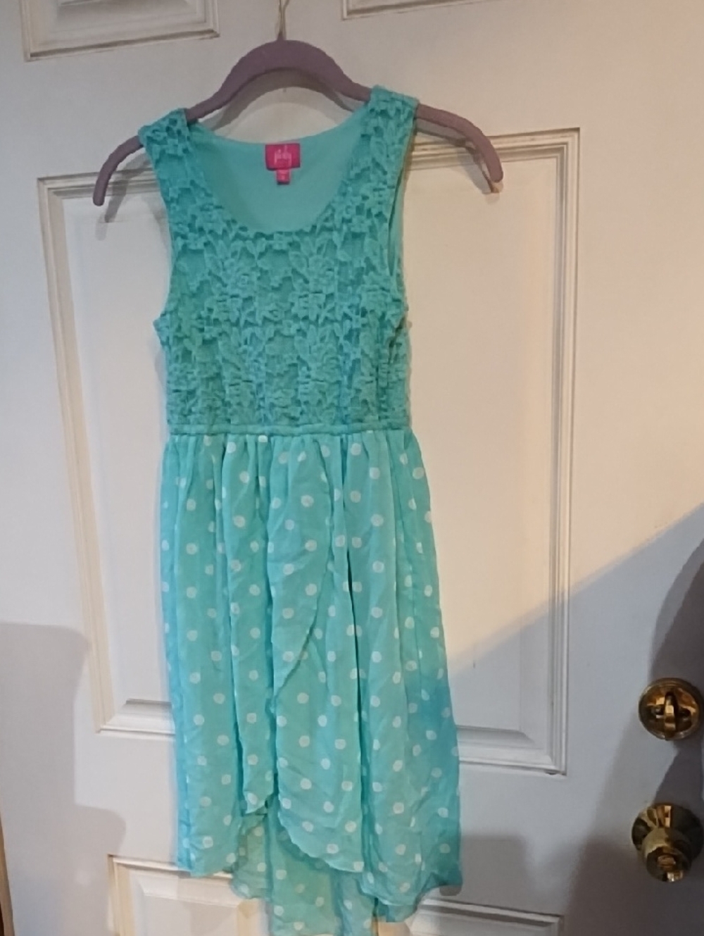 Pinky Aqua Polka Dot Lace Bodice Dress Girls